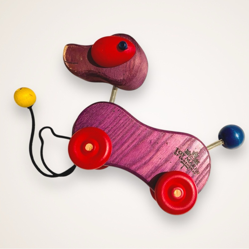 Purple Wooden Pull Toy Dog by Toy Maker of Lunenberg